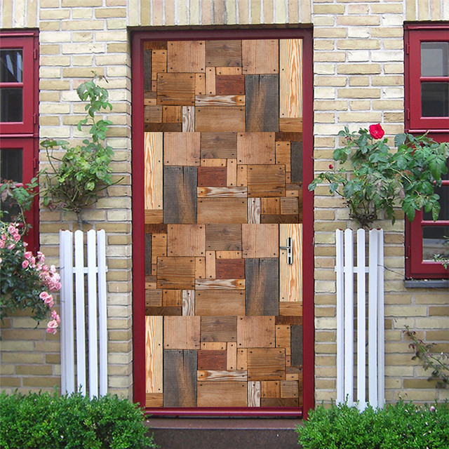 Czarne naklejki na drzwi z geometrycznym wzorem, samoprzylepne, tapeta wodoodporna, z drewnianym wzorem ziaren, idealne do renowacji i dekoracji domu - Wianko - 27
