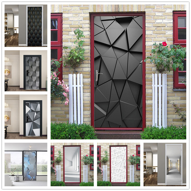Czarne naklejki na drzwi z geometrycznym wzorem, samoprzylepne, tapeta wodoodporna, z drewnianym wzorem ziaren, idealne do renowacji i dekoracji domu - Wianko - 6