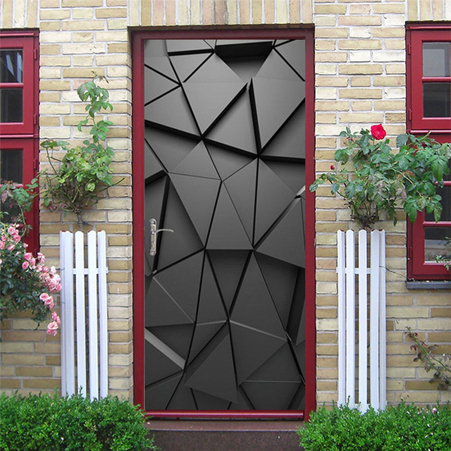 Czarne naklejki na drzwi z geometrycznym wzorem, samoprzylepne, tapeta wodoodporna, z drewnianym wzorem ziaren, idealne do renowacji i dekoracji domu - Wianko - 7