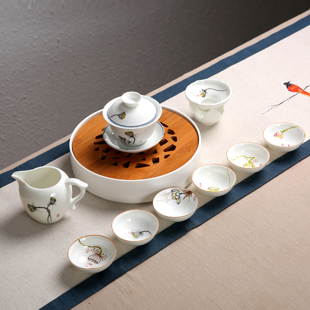Zestaw 4 ceramicznych filiżanek do herbaty kawy, ręcznie malowane, niebiesko-białe - Wianko - 2