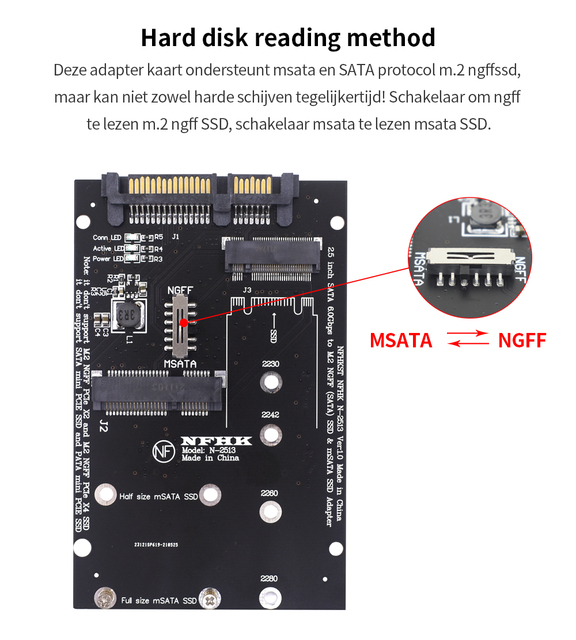 Karta adaptera M.2 NGFF mSATA na SATA3.0 2,5 cala z obsługą kart MSata oraz dysków B Key SSD/2230/2242/2260/2280 M2 - Wianko - 3