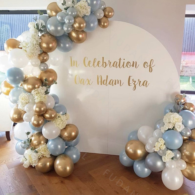 Zestaw balonów weselnych w stylu Garland Arch - 93 sztuki, chromowane złoto metalowe, kolory: niebieski i biały - Wianko - 4