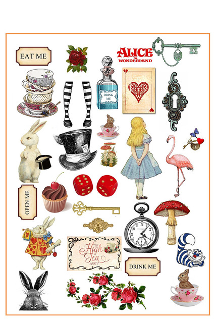 Estetyczne naklejki Wiktoriański Vintage Alice Series - słodkie Kawaii do laptopa, Scrapbookingu, Bullet Journal dla dzieci - Wianko - 16