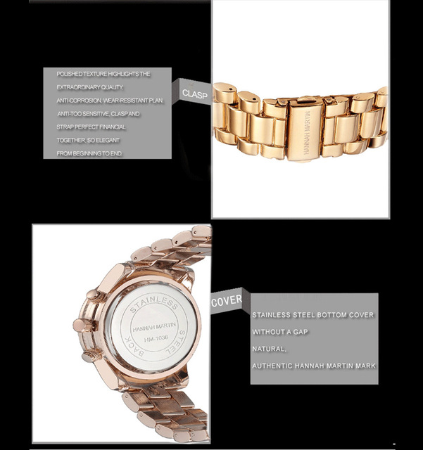 Luksusowy zegarek damski Hannah Martin kwarcowy z paskiem ze stali nierdzewnej - czarny - Wianko - 11