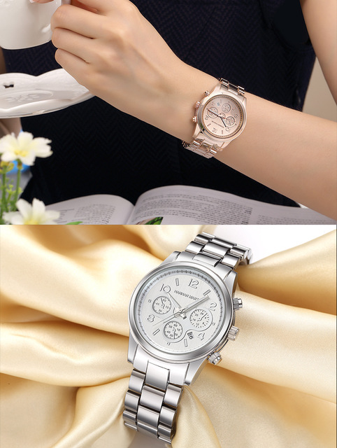 Luksusowy zegarek damski Hannah Martin kwarcowy z paskiem ze stali nierdzewnej - czarny - Wianko - 6