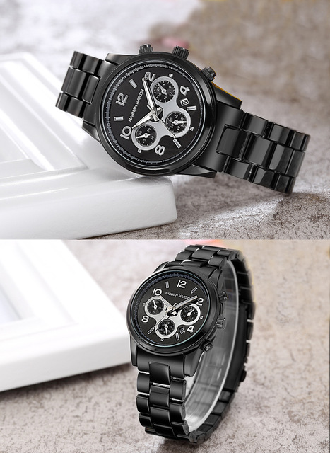 Luksusowy zegarek damski Hannah Martin kwarcowy z paskiem ze stali nierdzewnej - czarny - Wianko - 12