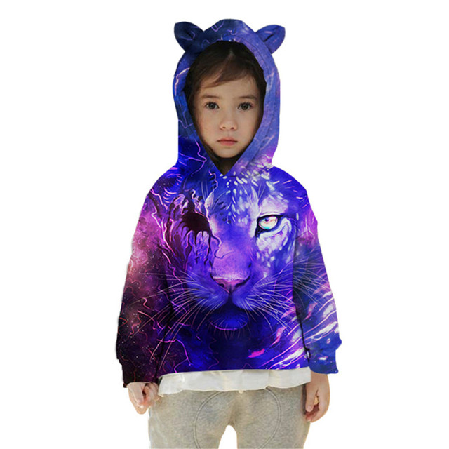 Bluza dziecięca z nadrukiem 3D lwa, jesień/zima, kaptur, luźny krój, 5-12 lat - Wianko - 5