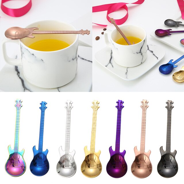 Łyżeczka do kawy i herbaty w kształcie gitary, ze stali nierdzewnej, idealna do lodowych deserów i przyjęć w kuchni, w domu, na kempingu czy w restauracji - dekoracyjny gadżet - Wianko - 1