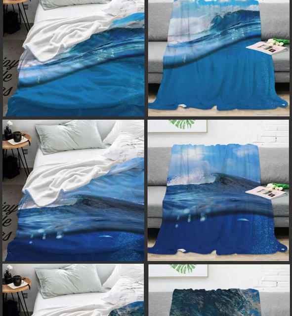 Niebieski koc z 3D wzorem fal morskich - miękki, ciepły, flanelowy, spersonalizowany z własnym zdjęciem - Dropshipping - Wianko - 2