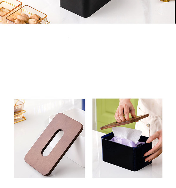 Pudełko na chusteczki z litego drewna z czarnym wykończeniem i brzoskwiniową pokrywą serwetką w stylu retro - Wianko - 3