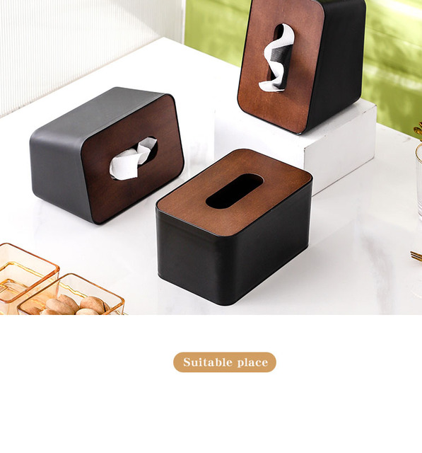 Pudełko na chusteczki z litego drewna z czarnym wykończeniem i brzoskwiniową pokrywą serwetką w stylu retro - Wianko - 11