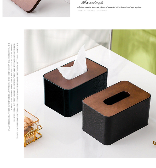Pudełko na chusteczki z litego drewna z czarnym wykończeniem i brzoskwiniową pokrywą serwetką w stylu retro - Wianko - 13