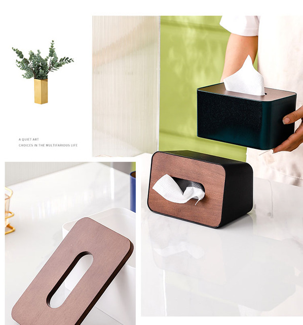 Pudełko na chusteczki z litego drewna z czarnym wykończeniem i brzoskwiniową pokrywą serwetką w stylu retro - Wianko - 12