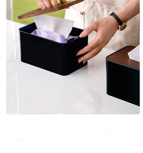 Pudełko na chusteczki z litego drewna z czarnym wykończeniem i brzoskwiniową pokrywą serwetką w stylu retro - Wianko - 6