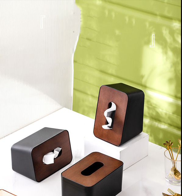 Pudełko na chusteczki z litego drewna z czarnym wykończeniem i brzoskwiniową pokrywą serwetką w stylu retro - Wianko - 2