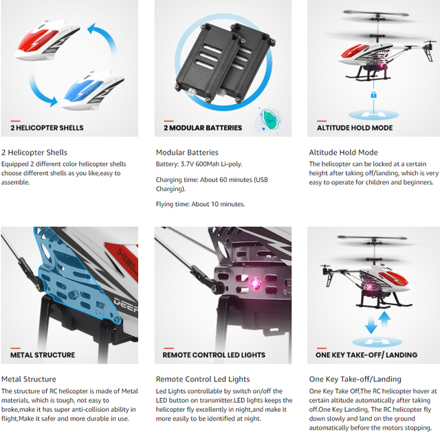 DEERC Śmigłowiec RC z wysokością trzymania dla początkujących, 2,4G, latające zabawki dla chłopców DE51 - Wianko - 7