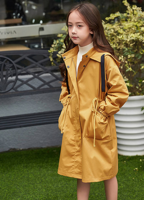 Nowy płaszcz trencz dla dziewczynki, ciepły, długi, jesienno-zimowy, rozmiary 6-14 lat - Wianko - 5