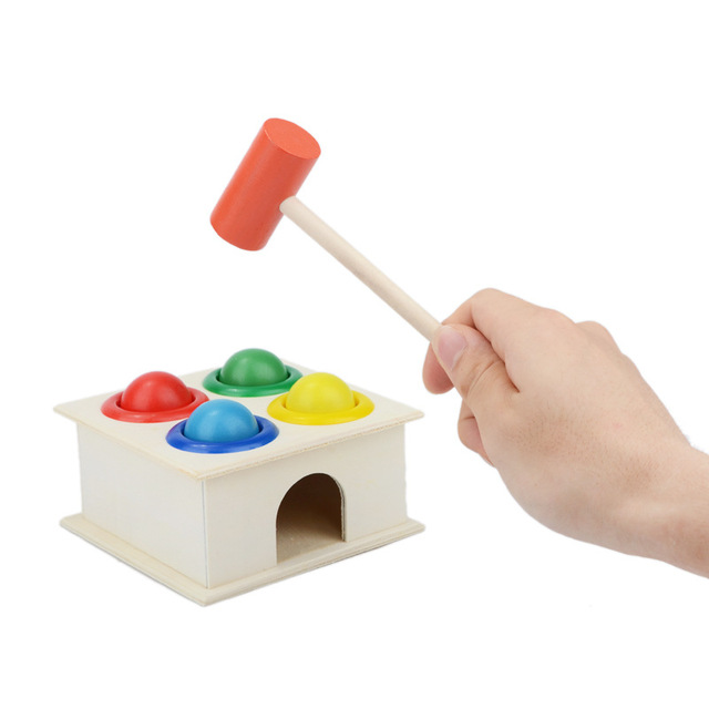 Drewniane zabawki Montessori - młotkowanie kulowym młotkiem w pudełku - Wianko - 1