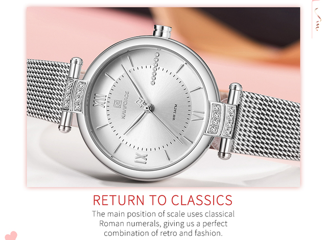 NAVIFORCE - Nowy damski zegarek kwarcowy Top marka Lady diament na siatce - Wianko - 4