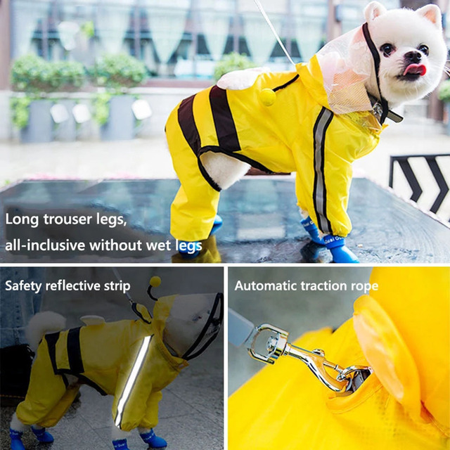 Płaszcz przeciwdeszczowy dla małych psów z kapturem i odblaskowym wzorem - słodki miś dinozaur miód pszczoła - Wianko - 6