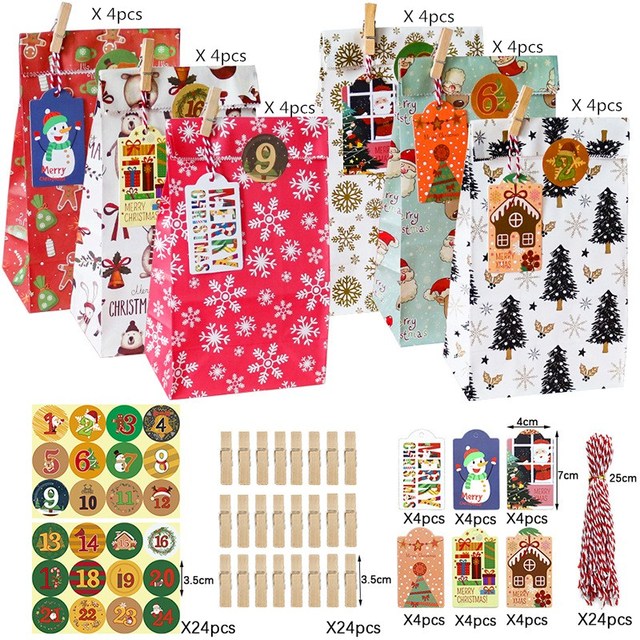 Mieszanka pudełka Kraft z motywem Bożego Narodzenia: Mikołaj, jeleń, papierowa torba Stand Up, słodycze, pieczęć papierowa - idealna do pakowania prezentów na party, dobrodziejstw i ciasteczek - Wianko - 1