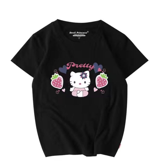 Koszulka Hello Kitty dla kobiet - modna, letnia, bawełniana, graficzna, luzem, wysokiej jakości - Wianko - 2