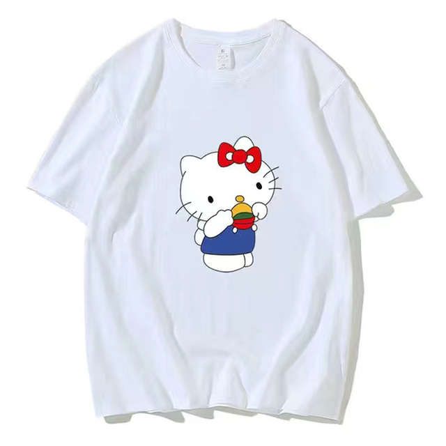 Koszulka Hello Kitty dla kobiet - modna, letnia, bawełniana, graficzna, luzem, wysokiej jakości - Wianko - 5