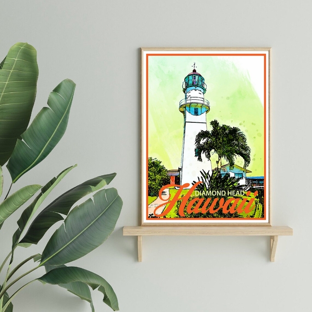 Plakat z podróży na Hawaje w stylu Vintage - latarnia morska z diamentową głową, dekoracja ścienna, pamiątka z podróży - Wianko - 5