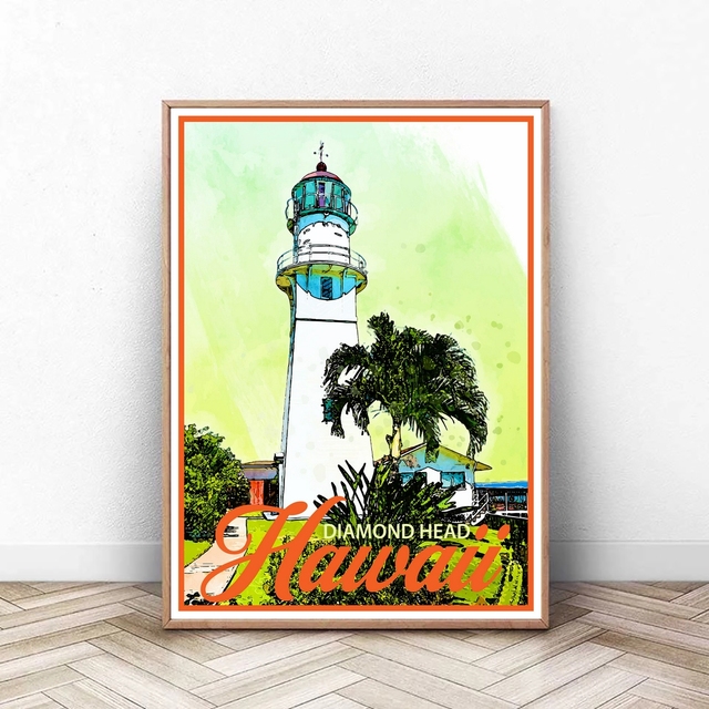 Plakat z podróży na Hawaje w stylu Vintage - latarnia morska z diamentową głową, dekoracja ścienna, pamiątka z podróży - Wianko - 2