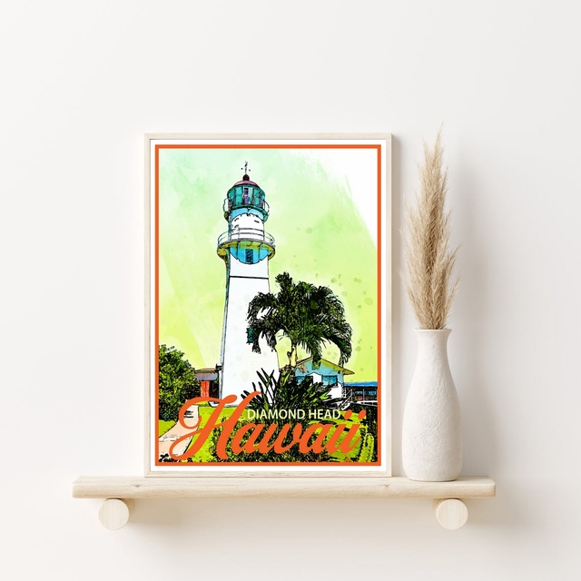 Plakat z podróży na Hawaje w stylu Vintage - latarnia morska z diamentową głową, dekoracja ścienna, pamiątka z podróży - Wianko - 4