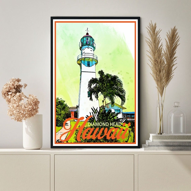 Plakat z podróży na Hawaje w stylu Vintage - latarnia morska z diamentową głową, dekoracja ścienna, pamiątka z podróży - Wianko - 3