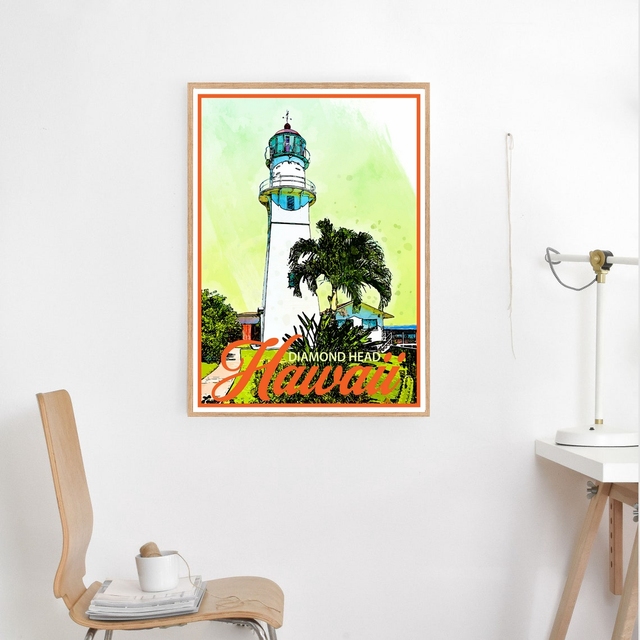 Plakat z podróży na Hawaje w stylu Vintage - latarnia morska z diamentową głową, dekoracja ścienna, pamiątka z podróży - Wianko - 7