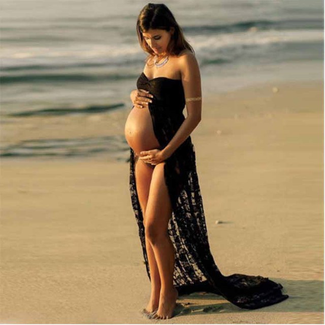 Maxi suknia ciążowa koronkowa z pięknymi ozdobami letnia Plus Size - Wianko - 3