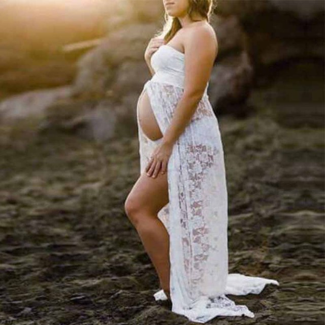 Maxi suknia ciążowa koronkowa z pięknymi ozdobami letnia Plus Size - Wianko - 8