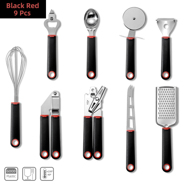 Zestaw 9 sztuk wielofunkcyjnych narzędzi kuchennych ze stali nierdzewnej: obieraczka, otwieracz do puszek, nóż do pizzy, tarka - Wianko - 18
