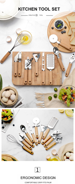 Zestaw 9 sztuk wielofunkcyjnych narzędzi kuchennych ze stali nierdzewnej: obieraczka, otwieracz do puszek, nóż do pizzy, tarka - Wianko - 7