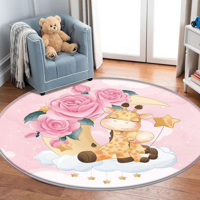 Dywan mata do zabawy dla dzieci - Nowość! Uroczy różowy wzór żyrafy, ręcznie drukowany, antypoślizgowa flanela zapewniająca bezpieczeństwo - Wianko - 24