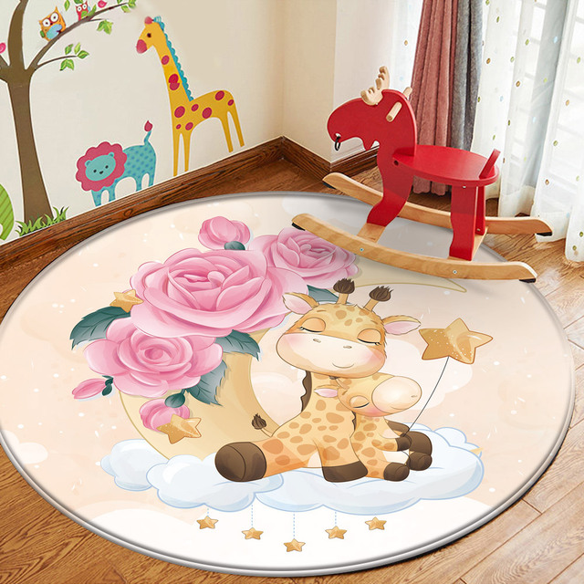 Dywan mata do zabawy dla dzieci - Nowość! Uroczy różowy wzór żyrafy, ręcznie drukowany, antypoślizgowa flanela zapewniająca bezpieczeństwo - Wianko - 26