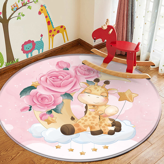 Dywan mata do zabawy dla dzieci - Nowość! Uroczy różowy wzór żyrafy, ręcznie drukowany, antypoślizgowa flanela zapewniająca bezpieczeństwo - Wianko - 23
