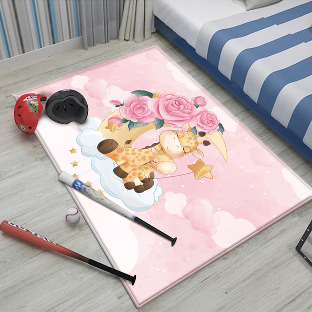 Dywan mata do zabawy dla dzieci - Nowość! Uroczy różowy wzór żyrafy, ręcznie drukowany, antypoślizgowa flanela zapewniająca bezpieczeństwo - Wianko - 15
