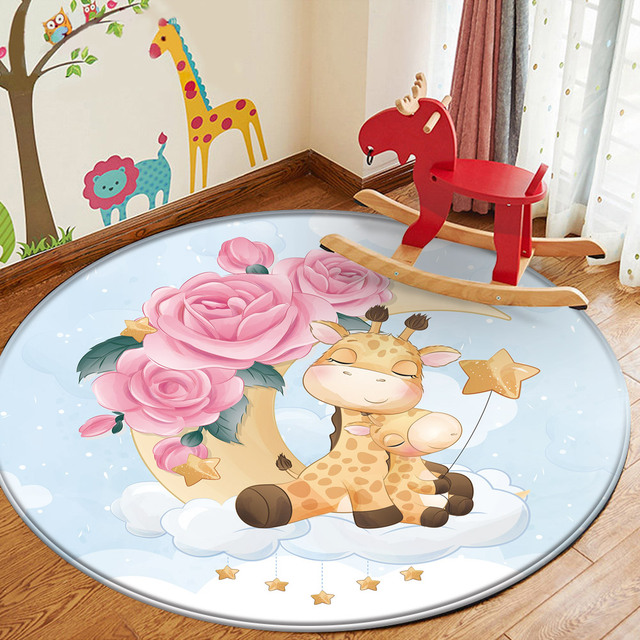 Dywan mata do zabawy dla dzieci - Nowość! Uroczy różowy wzór żyrafy, ręcznie drukowany, antypoślizgowa flanela zapewniająca bezpieczeństwo - Wianko - 20