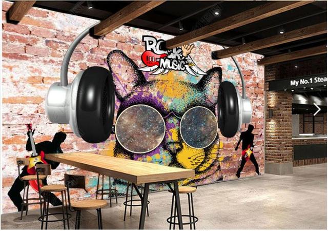 Niestandardowa fotorealistyczna tapeta 3D - retro nostalgiczny kot muzyczny doodle bar home decor do salonu - Wianko - 5