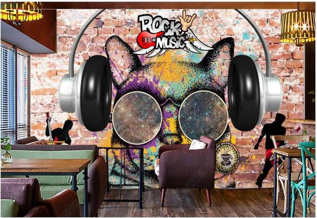 Niestandardowa fotorealistyczna tapeta 3D - retro nostalgiczny kot muzyczny doodle bar home decor do salonu - Wianko - 6