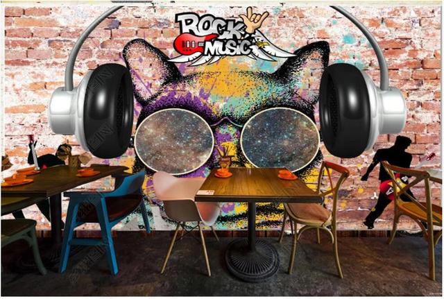Niestandardowa fotorealistyczna tapeta 3D - retro nostalgiczny kot muzyczny doodle bar home decor do salonu - Wianko - 4