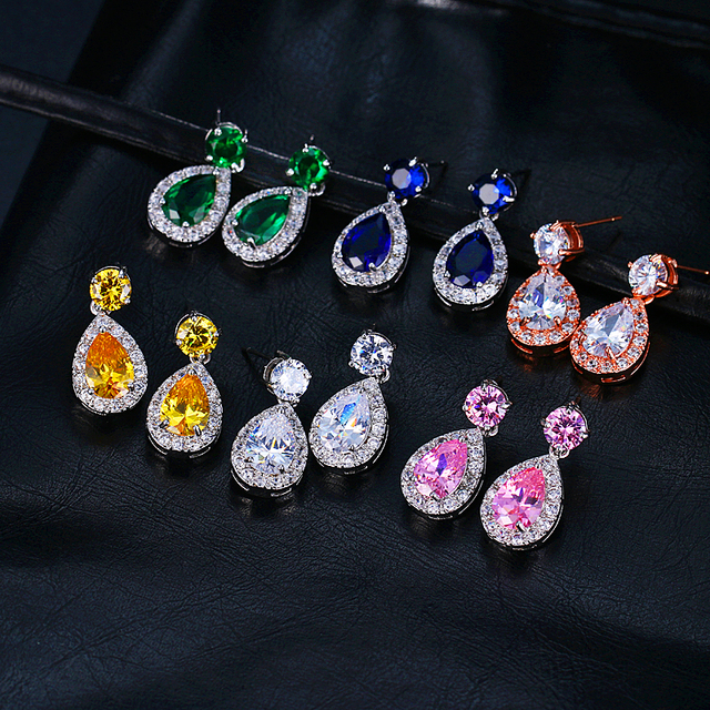 Kolczyki wiszące EMMAYA CZ - klasyczna biżuteria, luksusowe cyrkonie, kropla wody, kwadratowe kryształy, ślubne - Wianko - 3