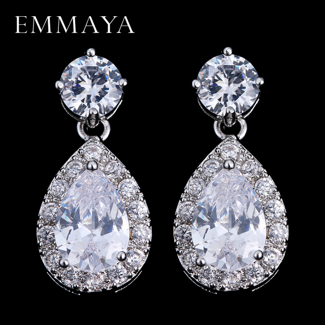 Kolczyki wiszące EMMAYA CZ - klasyczna biżuteria, luksusowe cyrkonie, kropla wody, kwadratowe kryształy, ślubne - Wianko - 2