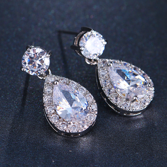 Kolczyki wiszące EMMAYA CZ - klasyczna biżuteria, luksusowe cyrkonie, kropla wody, kwadratowe kryształy, ślubne - Wianko - 5
