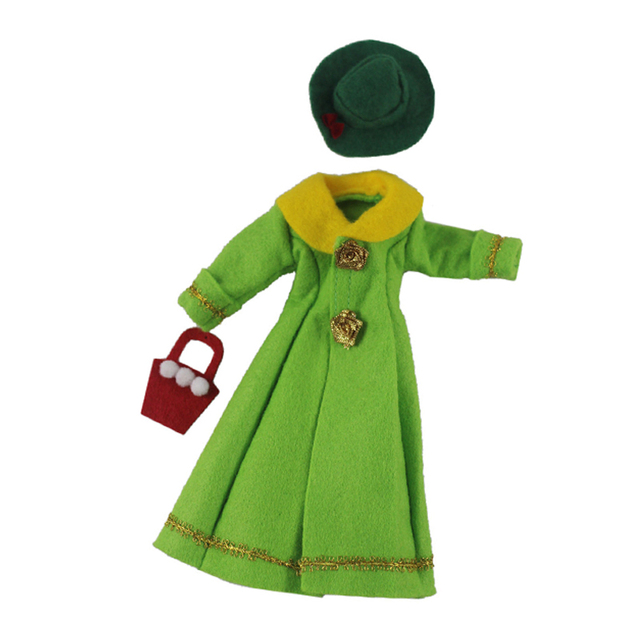 Lalka Barbie - Zimowa sukienka w stylu parki w kolorze zielonym z długim płaszczem, torebką i kapeluszem - Akcesoria 1/6 BJD dla domku lalek - DIY zabawka - Dziecko - Wianko - 3