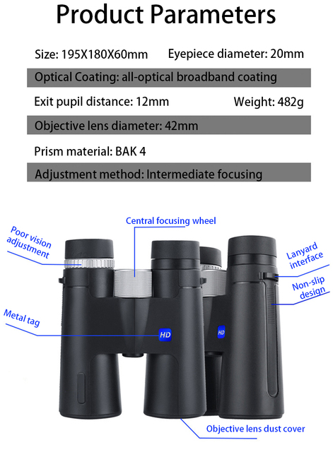 Lornetka wojskowa HD 12X42 z noktowizorem do polowań w słabym oświetleniu - Wianko - 13