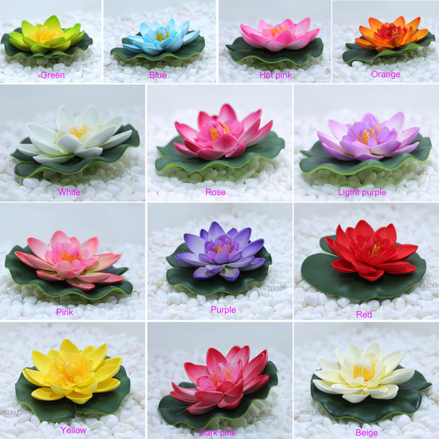 Sztuczne kwiaty lotosu i lilii wodnej do dekoracji - liść stawu, pływające w basenie, akwarium, ślubne - Wianko - 1